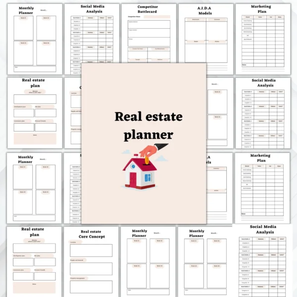 Real estate agent planner, real estate financial planner, best planner for real estate agents, lead generation, goal setting, time management, financial planning, investment tracking, budgeting, wellness, listing management, prospecting, digital planner, physical planner, customization, bonus materials